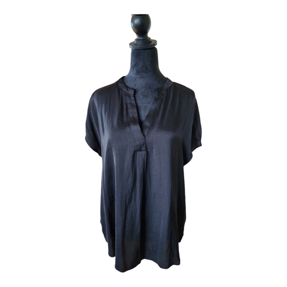 RACHEL Roy Black V Neck Short Sleeve Blouse Sz L